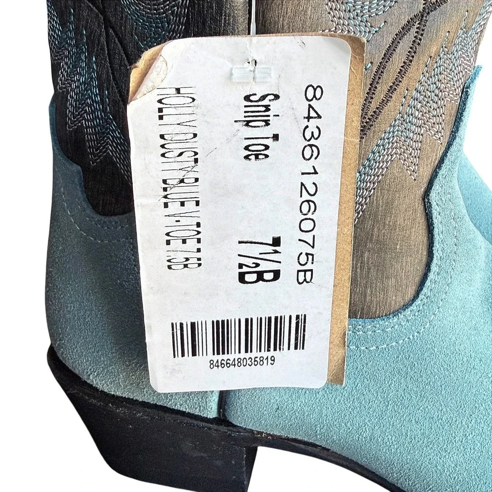 NEW Ferrini Holly Dusty Blue Suede Snip Toe Leather Cowboy Boots Women Size 7.5 - Picture 8 of 14